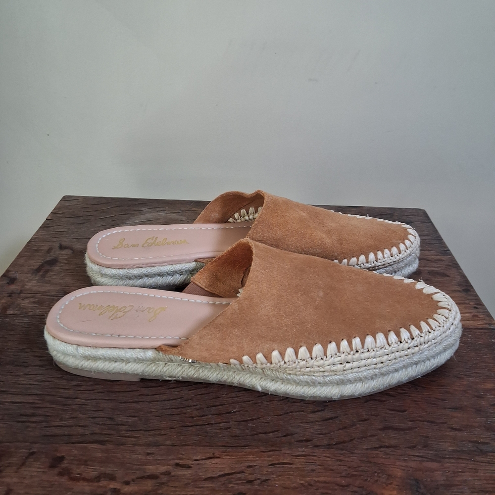 Sam Edelman Austin Espadrille Mules Womens 9.5 Tan Brown Suede Slip On Shoes